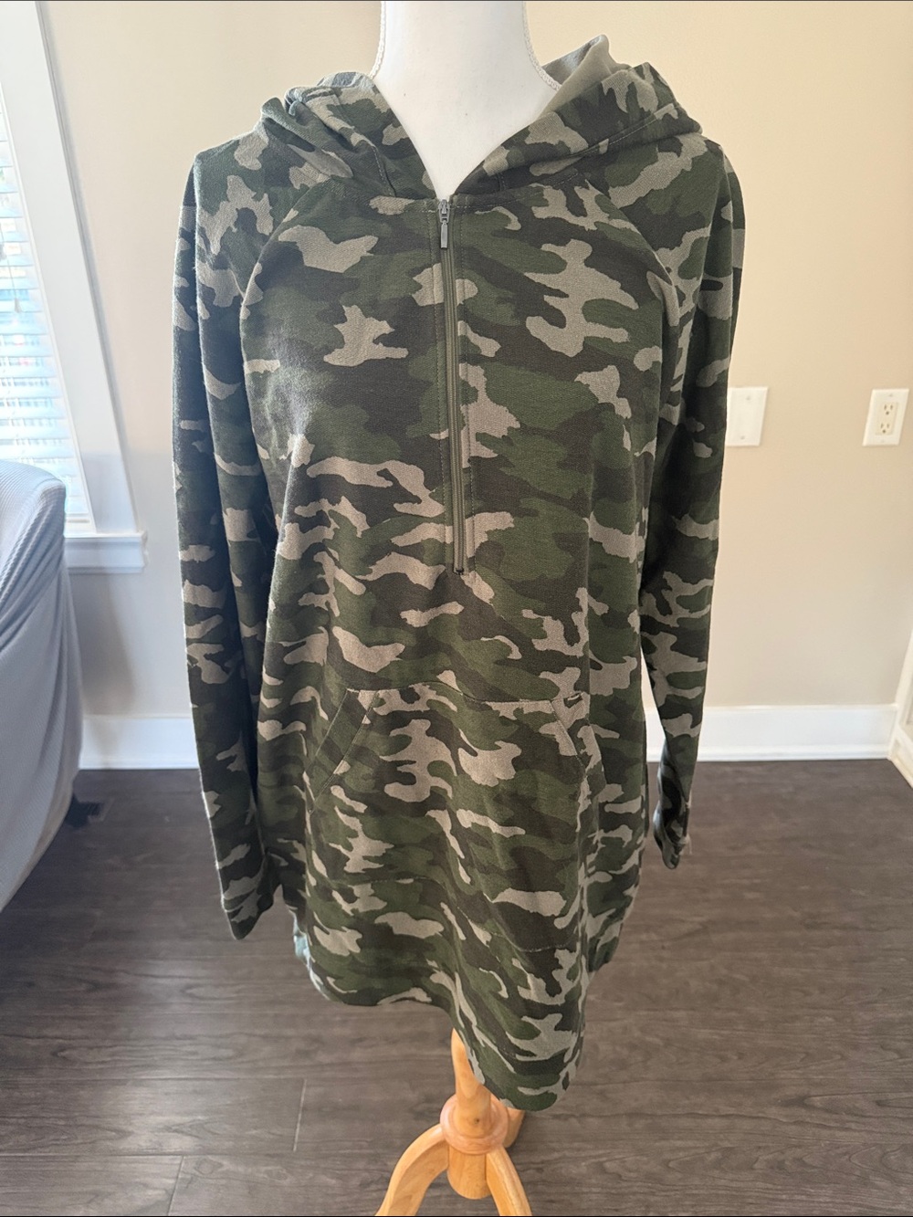 Thyme Maternity Olive & Khaki Camo Hooded Half-Zip Sweater